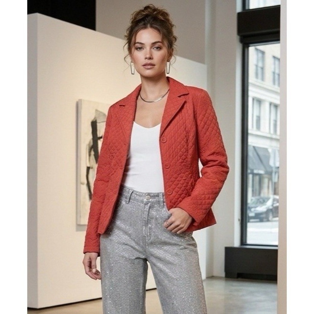 RQT Womens Size Medium Petites Quilted Jacket Red Lightweight Button Front Boho